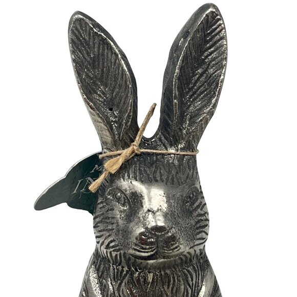 Silver Tone Metal Rabbit Bunny Figure Sitting Décor Garden Statue 12" Tall NWT - Picture 5 of 13